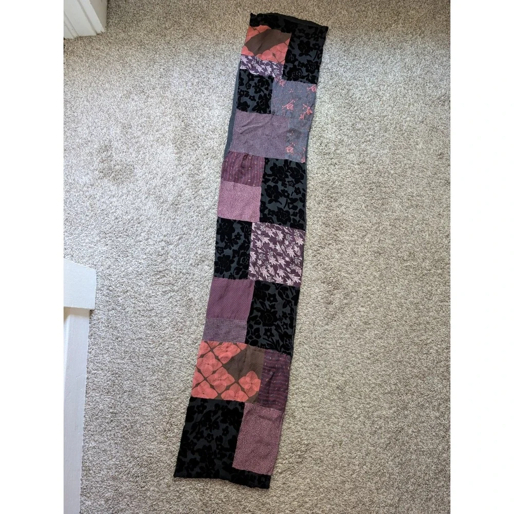 Whimsigoth Patchwork Scarf Women Multicolor Purple Burnout Velvet Silk Mix 90s